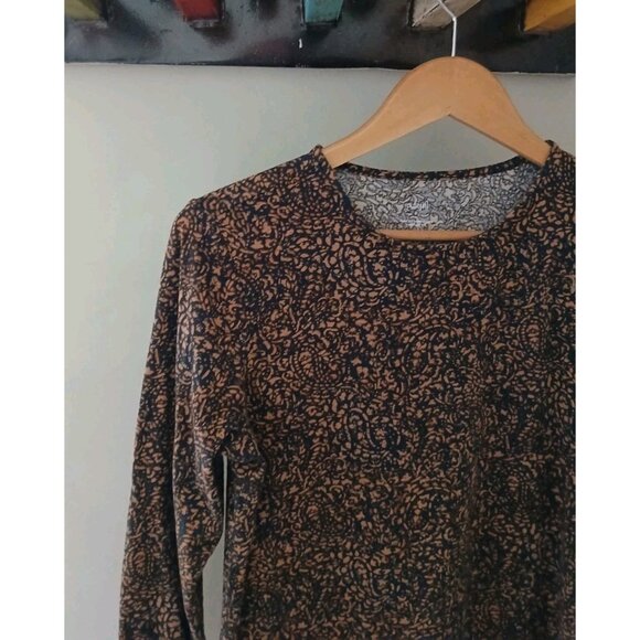 J. Jill PureJill Long Sleeve Shirttail Top Size Small Brown Floral Fall Cotton - Picture 3 of 8